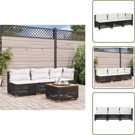The Living Store Divano da Giardino a 3 Posti con Cuscini Nero in Polyrattan - Divano da esterno