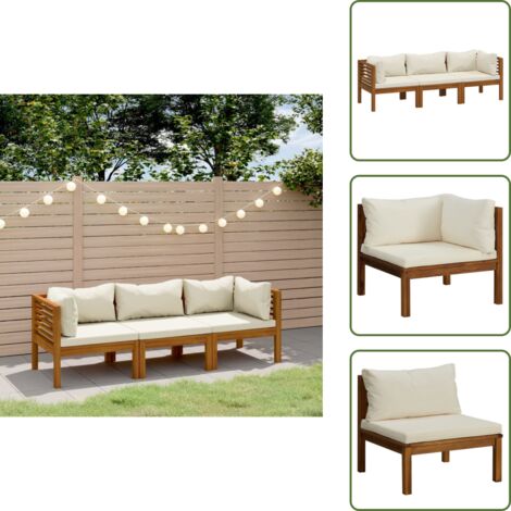 The Living Store Divano da Giardino a 3 Posti con Cuscino Crema Massello Acacia - Divano in legno