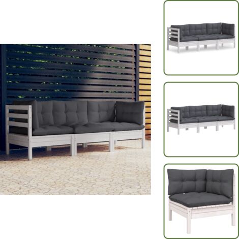 The Living Store Divano da Giardino a 3 Posti Cuscini Antracite Massello di Pino - Divano esterno