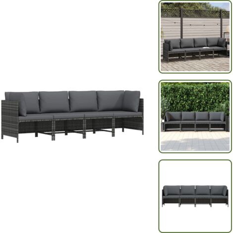 The Living Store Divano da Giardino a 4 Posti con Cuscini in Polyrattan Grigio - Divano esterno