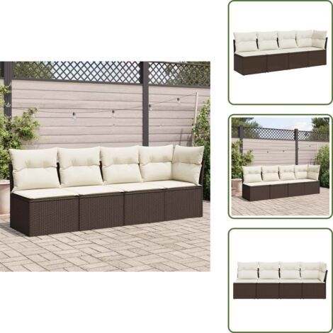 The Living Store Divano da Giardino a 4 Posti con Cuscini in Polyrattan Marrone - Divano da esterno