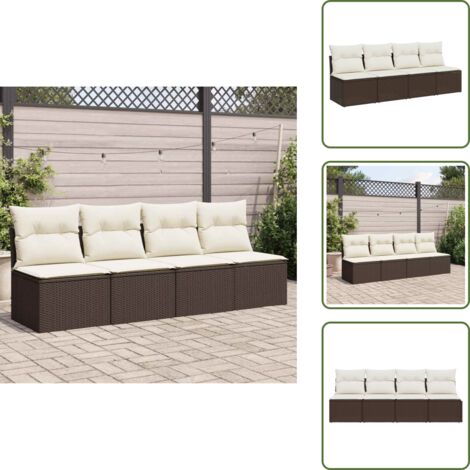 The Living Store Divano da Giardino a 4 Posti con Cuscini in Polyrattan Marrone - Seduta esterna