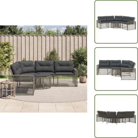 The Living Store Divano da Giardino a L con Cuscini e Pouf Grigio in Polyrattan - Divano a L