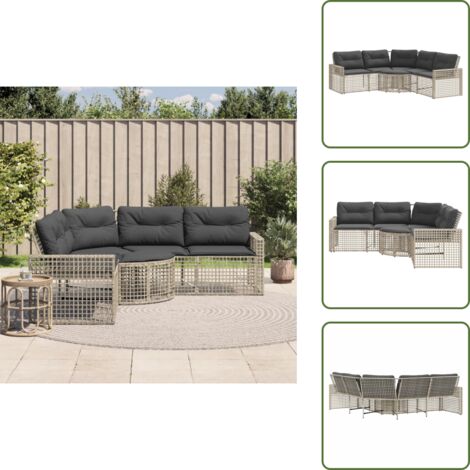 The Living Store Divano da Giardino a L Cuscini e Pouf Grigio Chiaro Polyrattan - Divano a L