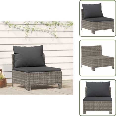 The Living Store Divano da giardino centrale con cuscino grigio in polyrattan - Divano da esterno
