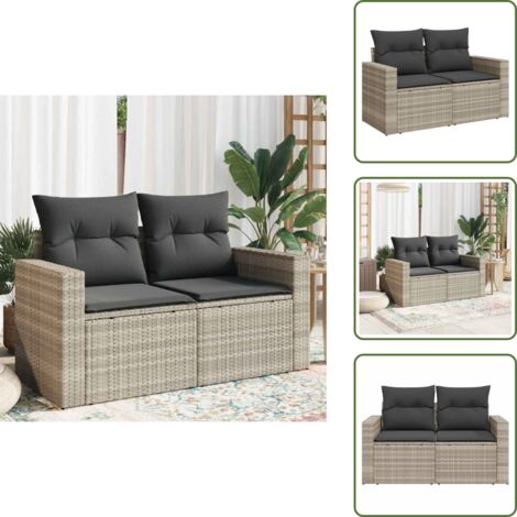 The Living Store Divano da Giardino con Cuscini 2 Posti Grigio Chiaro Polyrattan - Seduta esterna