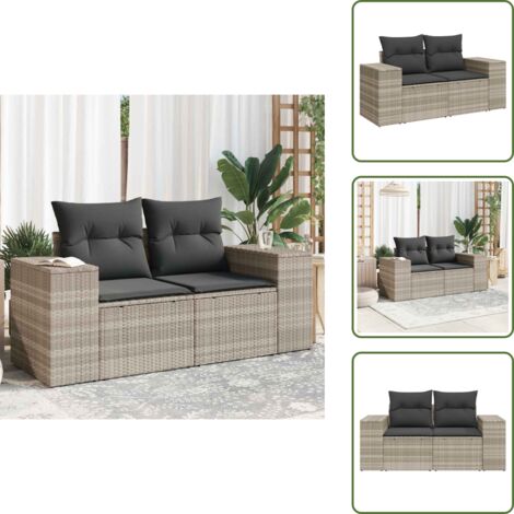 The Living Store Divano da Giardino con Cuscini 2 Posti Grigio Chiaro Polyrattan - Seduta esterna