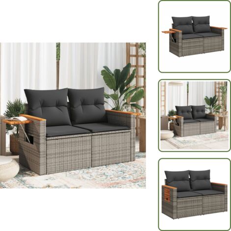 The Living Store Divano da Giardino con Cuscini 2 Posti Grigio in Polyrattan - Divano da esterno