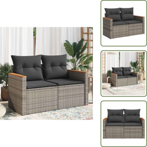 The Living Store Divano da Giardino con Cuscini 2 Posti Grigio in Polyrattan - Seduta da giardino