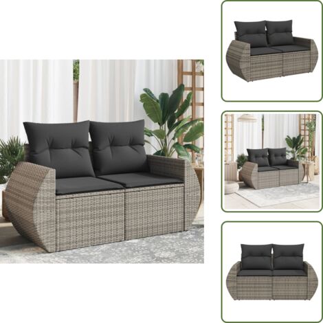 The Living Store Divano da Giardino con Cuscini 2 Posti Grigio in Polyrattan - Seduta esterna