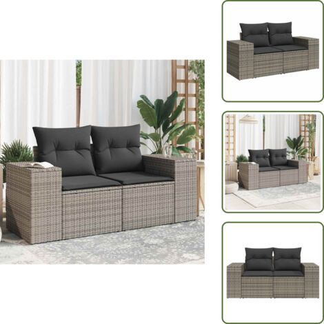 The Living Store Divano da Giardino con Cuscini 2 Posti Grigio in Polyrattan - Seduta esterna
