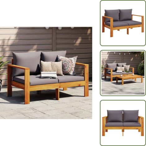 The Living Store Divano da Giardino con Cuscini 2 Posti Legno Massello di Acacia - Divano da esterno