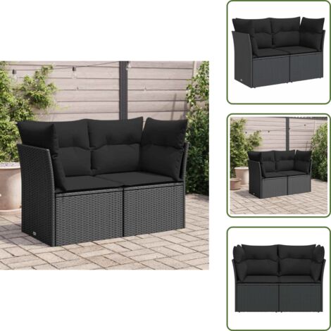 The Living Store Divano da giardino con cuscini 2 posti nero in polyrattan - Sedile da esterno