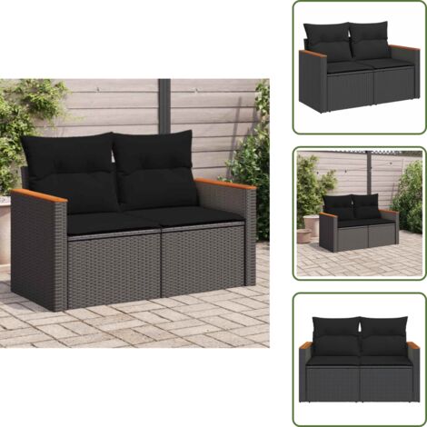 The Living Store Divano da giardino con cuscini 2 posti nero in polyrattan - Seduta esterna