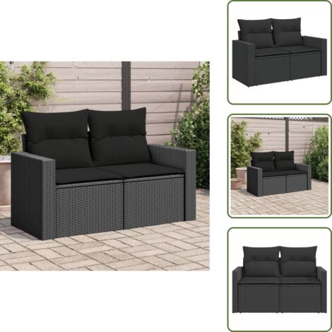 The Living Store Divano da giardino con cuscini 2 posti nero in polyrattan - Seduta esterna