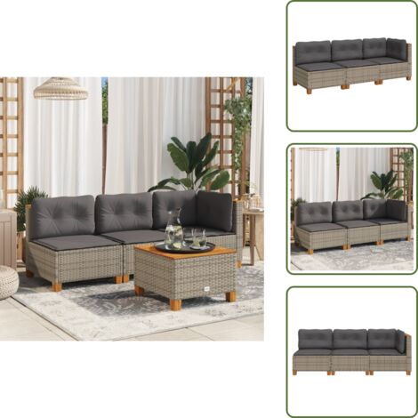 The Living Store Divano da Giardino con Cuscini 3 Posti Grigio in Polyrattan - Cuscini per divano