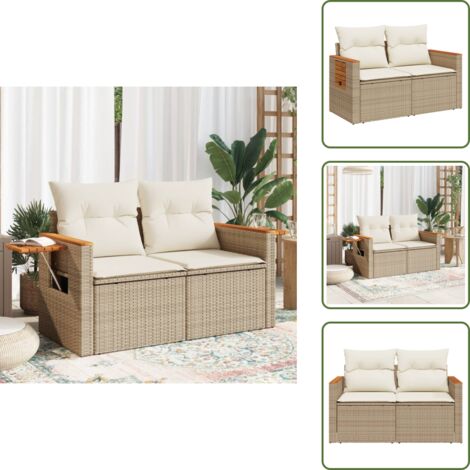 The Living Store Divano da Giardino con Cuscini a 2 Posti Beige in Polyrattan - Divano da esterno