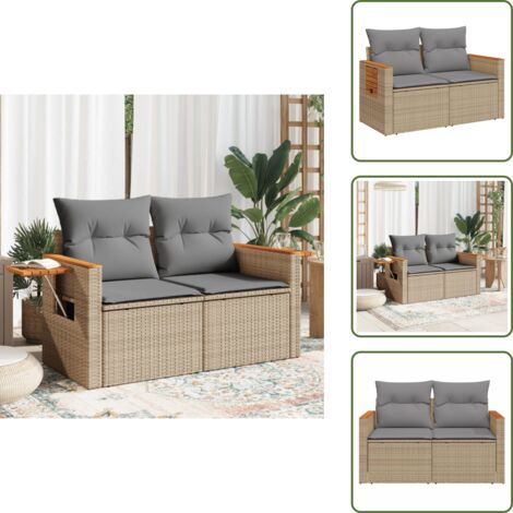 The Living Store Divano da Giardino con Cuscini a 2 Posti Beige in Polyrattan - Divano da esterno