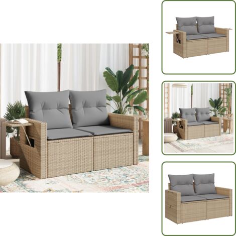 The Living Store Divano da Giardino con Cuscini a 2 Posti Beige in Polyrattan - Seduta da giardino