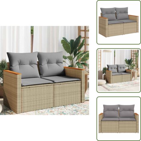 The Living Store Divano da Giardino con Cuscini a 2 Posti Beige in Polyrattan - Seduta da giardino