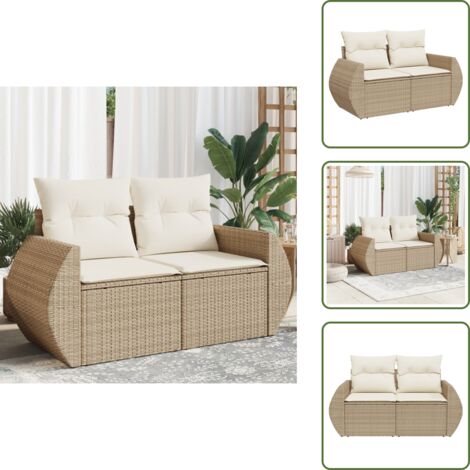 The Living Store Divano da Giardino con Cuscini a 2 Posti Beige in Polyrattan - Seduta esterna