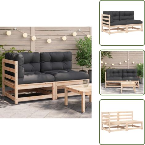 The Living Store Divano da Giardino con Cuscini a 2 Posti in Legno Massello Pino - Divano in legno