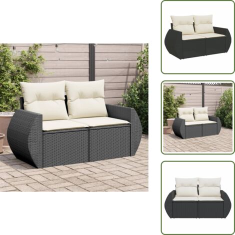 The Living Store Divano da Giardino con Cuscini a 2 Posti Nero in Polyrattan - Cuscini da esterno