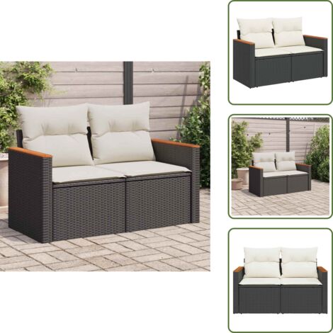 The Living Store Divano da Giardino con Cuscini a 2 Posti Nero in Polyrattan - Divano da esterno