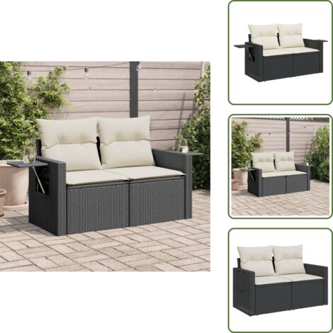 The Living Store Divano da Giardino con Cuscini a 2 Posti Nero in Polyrattan - Seduta da giardino
