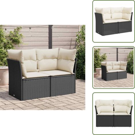 The Living Store Divano da Giardino con Cuscini a 2 Posti Nero in Polyrattan - Seduta esterna