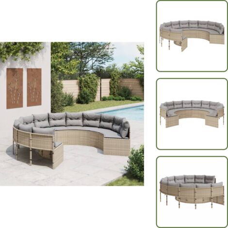 The Living Store Divano da Giardino con Cuscini Circolare Beige in Polyrattan - Cuscini per divano