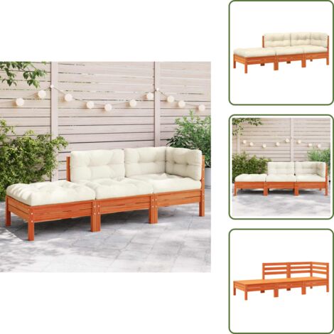 The Living Store Divano da Giardino con Cuscini e Poggiapiedi 3 Posti - Divano in legno
