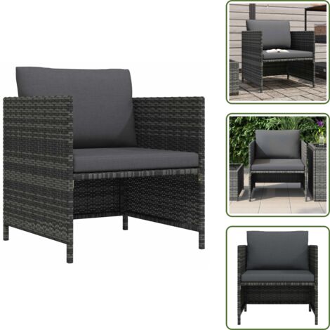 The Living Store Divano da Giardino con Cuscini Grigio in Polyrattan - Poltrona da giardino