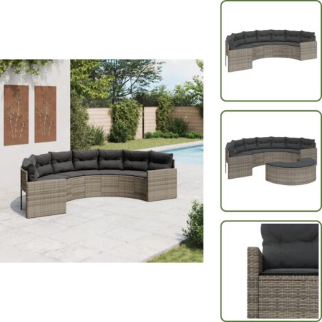 The Living Store Divano da Giardino con Cuscini Semicircolare Grigio Polyrattan - Cuscini per divano da giardino