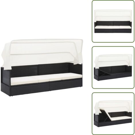 The Living Store Divano da Giardino con Tettoia in Polyrattan Nero - Rattan