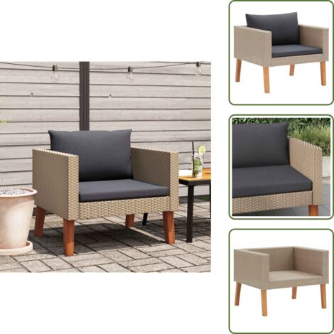 The Living Store Divano da Giardino Singolo con Cuscini in Polyrattan Beige - Poltrona da giardino