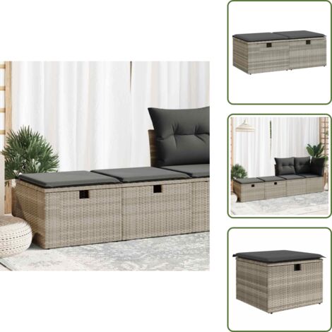 The Living Store Divano Giardino 2pz con Cuscini Grigio Chiaro Polyrattan Acacia - Sgabello da giardino