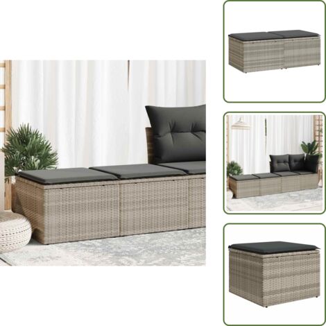 The Living Store Divano Giardino 2pz con Cuscini Grigio Chiaro Polyrattan Acacia - Sgabello da giardino