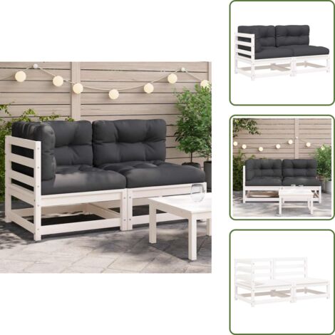 The Living Store Divano Giardino con Cuscini 2 Posti Bianco Legno Massello Pino - Divano in legno
