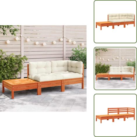 The Living Store Divano Giardino con Cuscini e Poggiapiedi Legno Massello Pino - Divano in legno