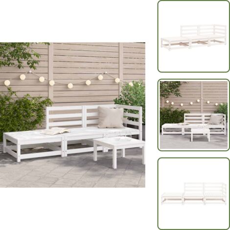 The Living Store Divano Giardino con Poggiapiedi 2 Posti Massello Pino Bianco - Divano in legno
