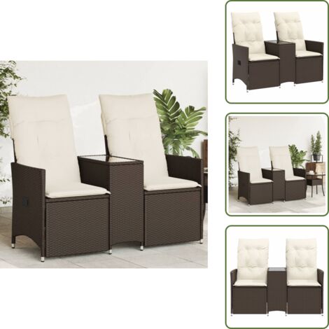 The Living Store Divano Giardino Reclinabile 2 Posti Tavolino Marrone Polyrattan - Tavolino da giardino
