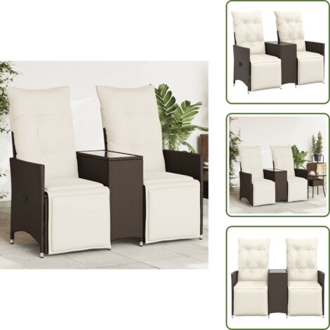 The Living Store Divano Giardino Reclinabile 2 Posti Tavolino Marrone Polyrattan - Tavolino da giardino