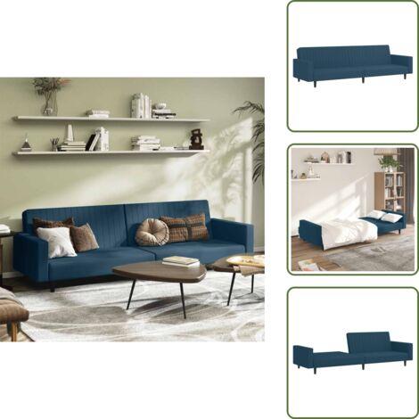 The Living Store Divano Letto a 2 Posti Blu in Velluto - Divano a 2 posti