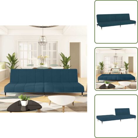 The Living Store Divano Letto a 2 Posti Blu in Velluto - Divano letto a 2 posti