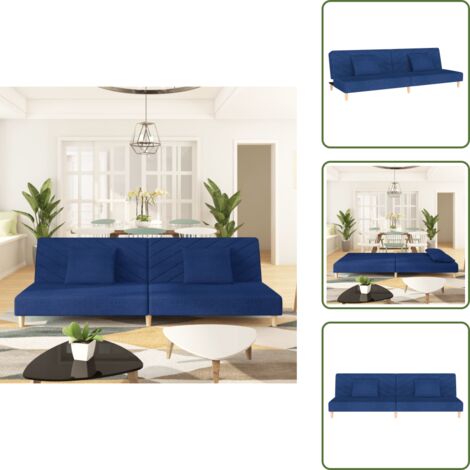 The Living Store Divano Letto a 2 Posti con 2 Cuscini Blu in Tessuto - Divano letto a 2 posti