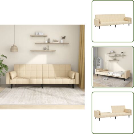 The Living Store Divano Letto a 2 Posti con 2 Cuscini Crema in Tessuto - Letto a 2 posti