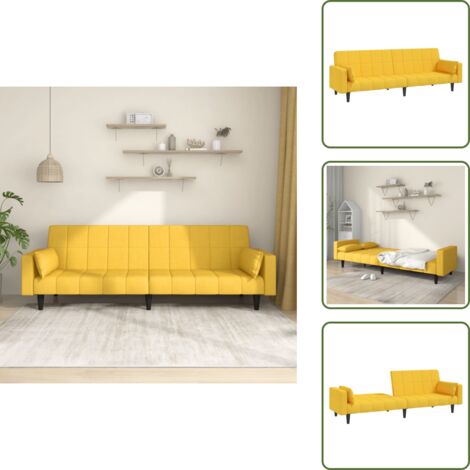 The Living Store Divano Letto a 2 Posti con 2 Cuscini Giallo in Tessuto - Divano a 2 posti