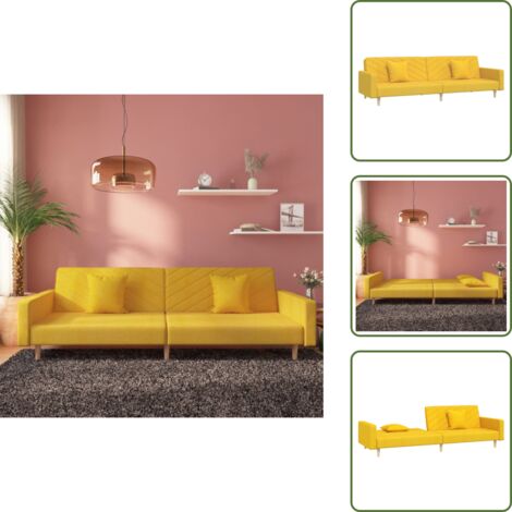 The Living Store Divano Letto a 2 Posti con 2 Cuscini Giallo in Tessuto - Divano letto 2 posti