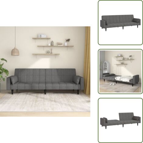 The Living Store Divano Letto a 2 Posti con 2 Cuscini Grigio Chiaro in Tessuto - Divano a 2 posti